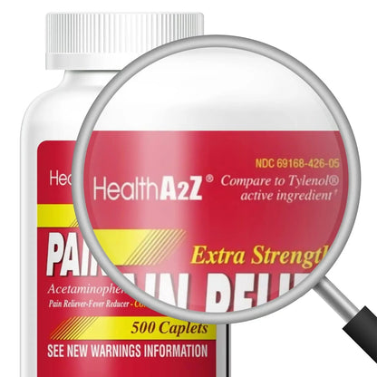 HealthA2Z® Extra Strength Pain Relief | Acetaminophen 500mg | Contains No Aspirin | Fever Reducer | Pain Reliever (500 Count (Pack of 1)) - dailyvitalstore