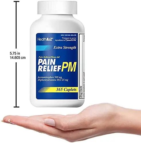 HealthA2Z® Extra Strength Pain Relief PM| Acetaminophen 500mg | Diphenhydramine 25mg | Pain Reliever & Nighttime Sleep Aid | (365 Count (Pack of 1)) - dailyvitalstore