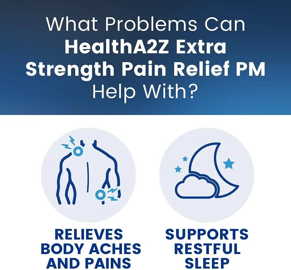 HealthA2Z® Extra Strength Pain Relief PM| Acetaminophen 500mg | Diphenhydramine 25mg | Pain Reliever & Nighttime Sleep Aid | (365 Count (Pack of 1)) - dailyvitalstore