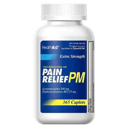 HealthA2Z® Extra Strength Pain Relief PM| Acetaminophen 500mg | Diphenhydramine 25mg | Pain Reliever & Nighttime Sleep Aid | (365 Count (Pack of 1)) - dailyvitalstore