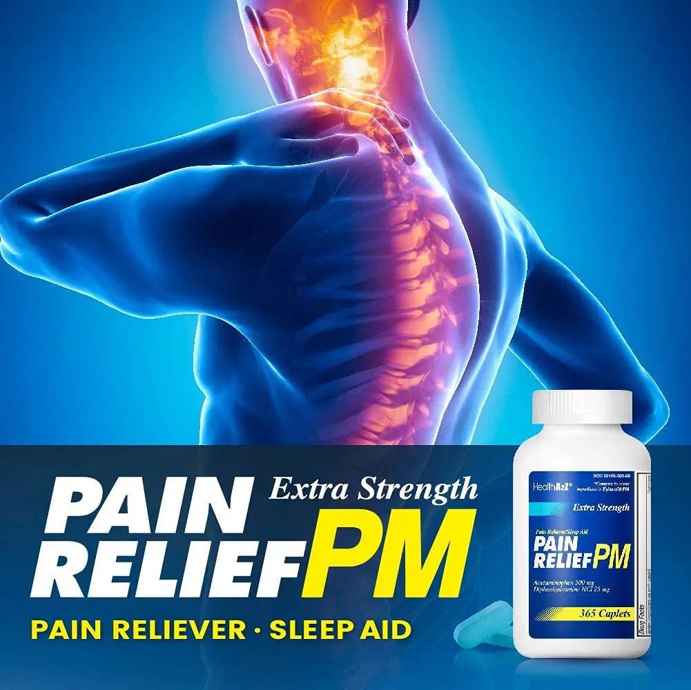 HealthA2Z® Extra Strength Pain Relief PM| Acetaminophen 500mg | Diphenhydramine 25mg | Pain Reliever & Nighttime Sleep Aid | (365 Count (Pack of 1)) - dailyvitalstore