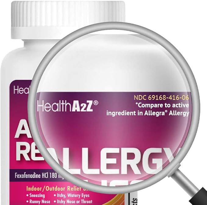 HealthA2Z Fexofenadine Hydrochloride 180mg, Antihistamine for Allergy Relief, 24-Hour Antihistamine for Allergy Relief (120 Count (Pack of 1)) - dailyvitalstore