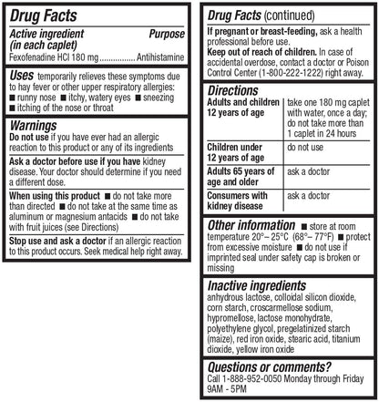 HealthA2Z Fexofenadine Hydrochloride 180mg, Antihistamine for Allergy Relief, 24-Hour Antihistamine for Allergy Relief (120 Count (Pack of 1)) - dailyvitalstore
