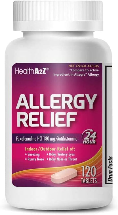 HealthA2Z Fexofenadine Hydrochloride 180mg, Antihistamine for Allergy Relief, 24-Hour Antihistamine for Allergy Relief (120 Count (Pack of 1)) - dailyvitalstore