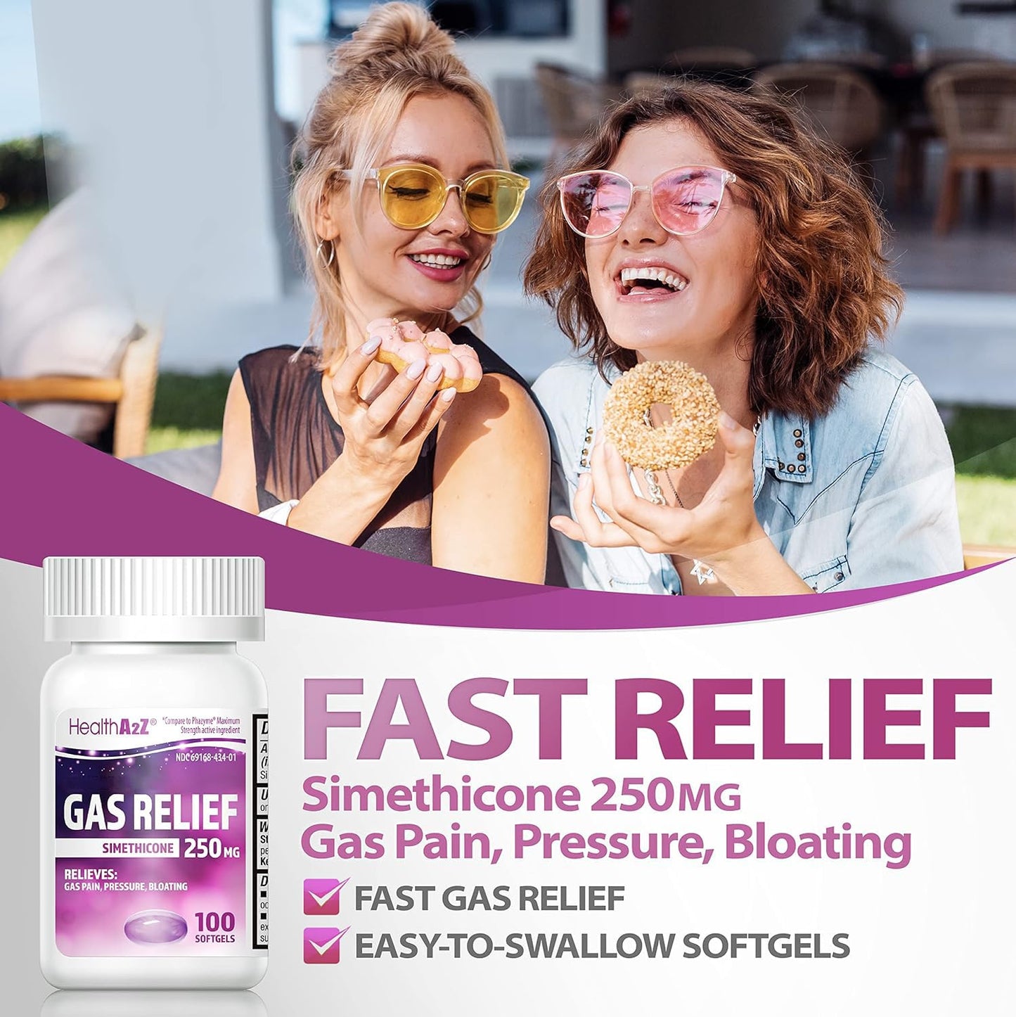 HealthA2Z® Gas Relief Simethicone 250mg, Fast Gas & Bloating Relief, Relieve Symptoms Naturally, 100 Softgels (Pack of 1) - dailyvitalstore