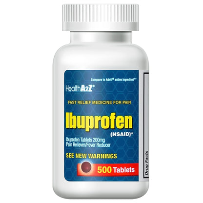 HealthA2Z® Ibuprofen 200mg, NSAID, Pain Reliever, Fever Reducer, Headache, Body Aches, Back Pain, Arthritis, Menstrual Cramps, 500 Caplets - dailyvitalstore