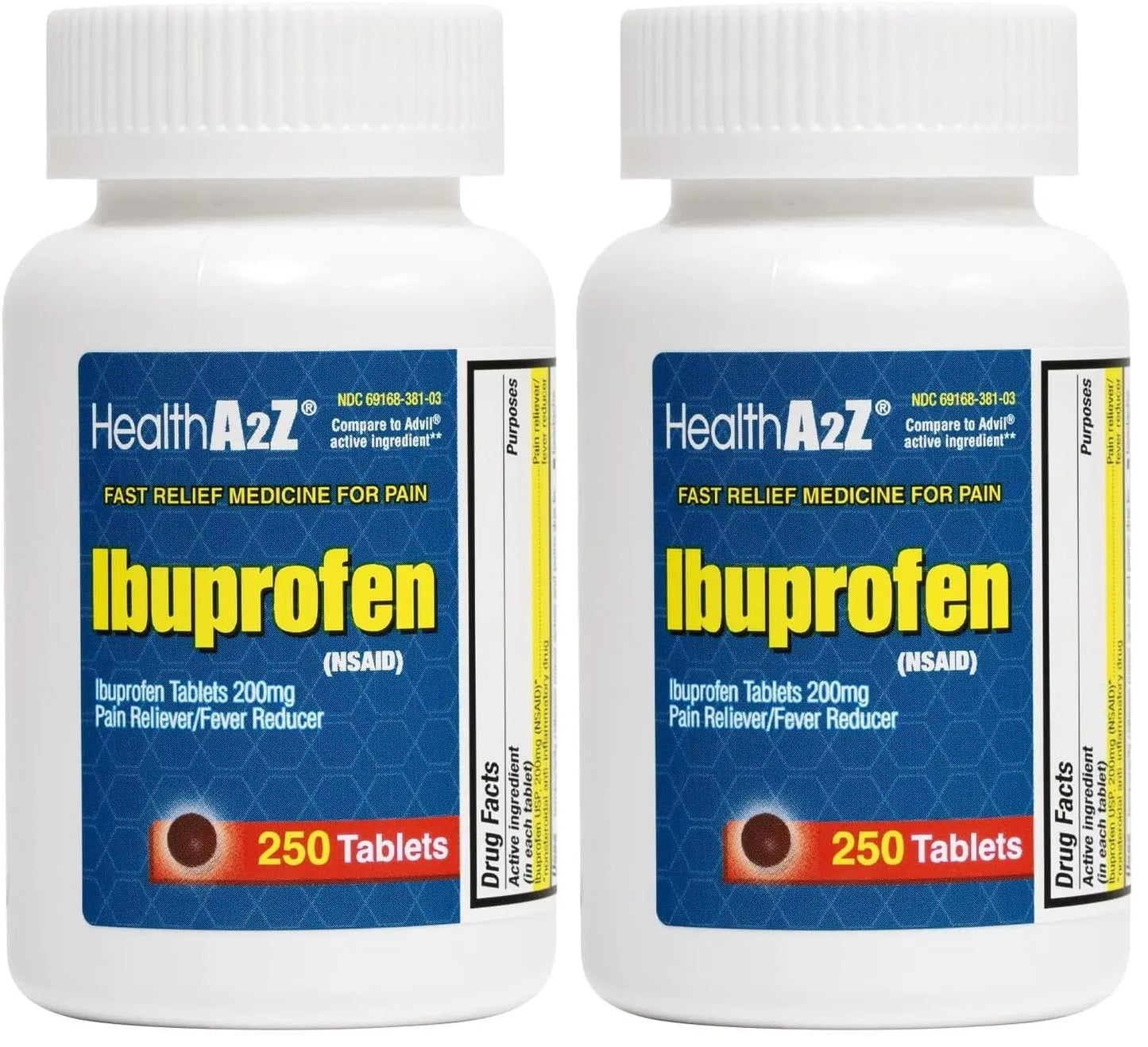 HealthA2Z® Ibuprofen 200mg | Pain Relief | Body Aches | Headache | Arthritis | Cramps | Back Pain | Fever Reducer… (250 Count) (Pack of 2) - dailyvitalstore