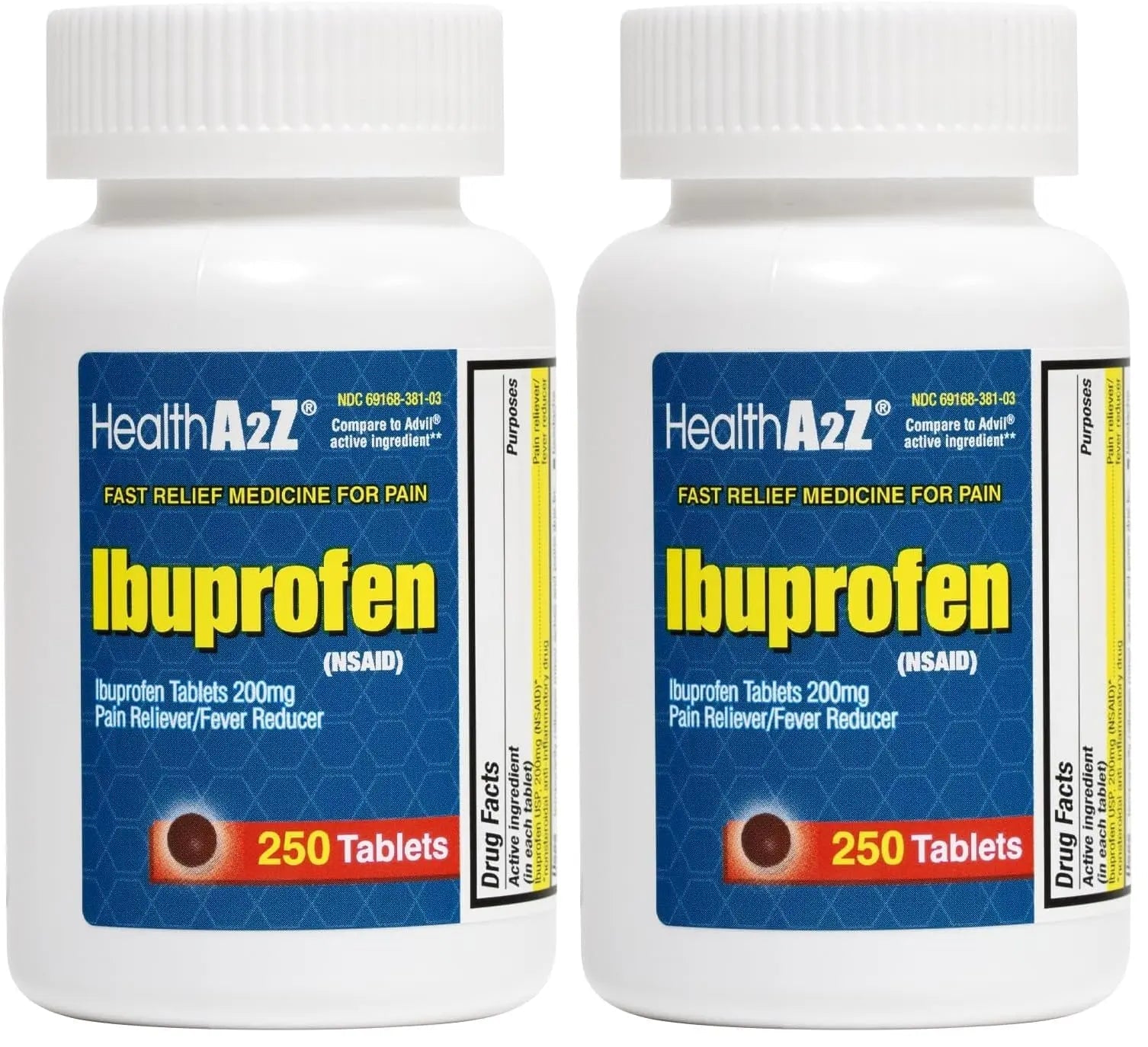 HealthA2Z® Ibuprofen 200mg | Pain Relief | Body Aches | Headache | Arthritis | Cramps | Back Pain | Fever Reducer… (250 Count) (Pack of 2) - dailyvitalstore