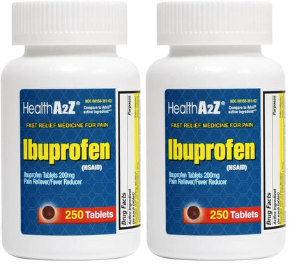 HealthA2Z® Ibuprofen 200mg | Pain Relief | Body Aches | Headache | Arthritis | Cramps | Back Pain | Fever Reducer… (250 Count) (Pack of 2) - dailyvitalstore