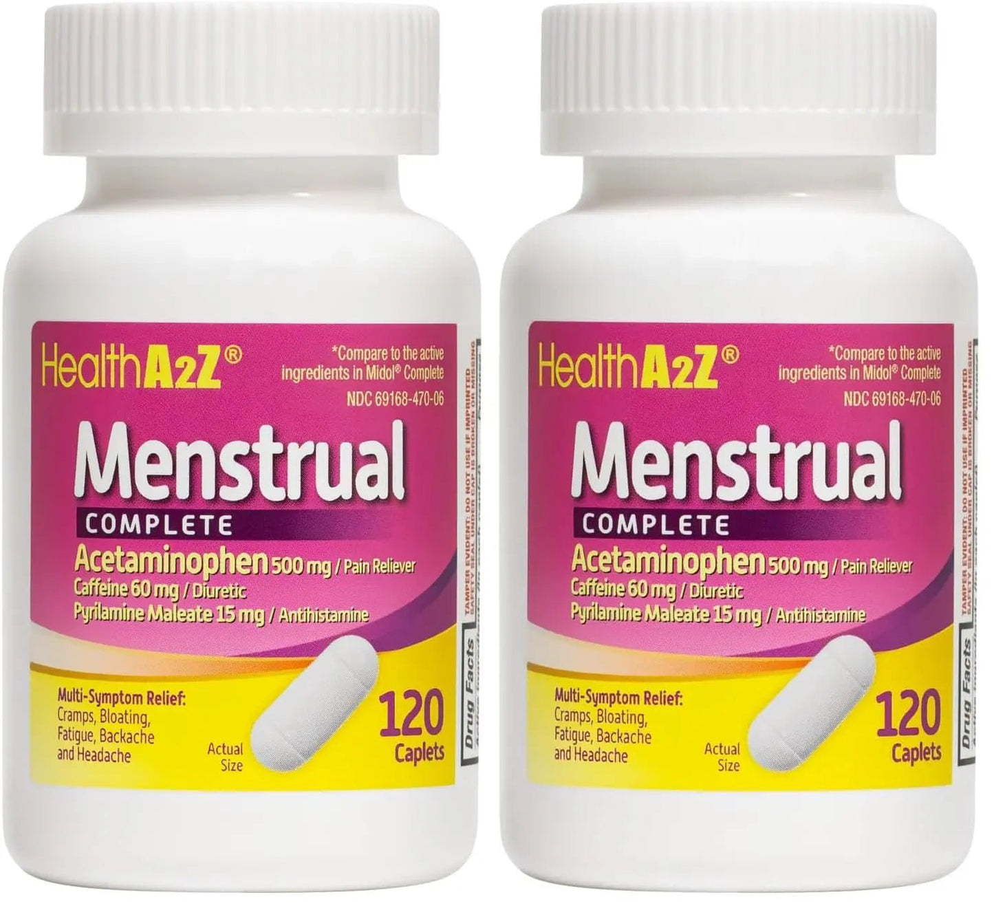 HealthA2Z® Menstrual Complete Pain Relief Tablets | Relieves Cramps, Bloating, Fatigue, Backache & Headache (120 Counts) (Pack of 2) - dailyvitalstore