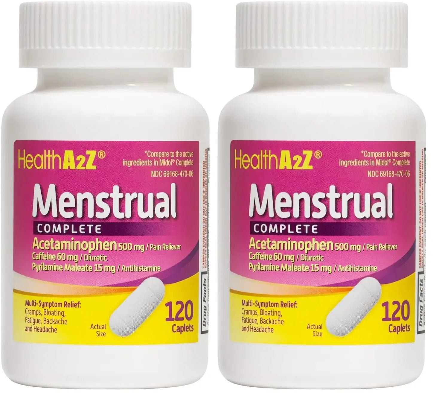 HealthA2Z® Menstrual Complete Pain Relief Tablets | Relieves Cramps, Bloating, Fatigue, Backache & Headache (120 Counts) (Pack of 2) - dailyvitalstore