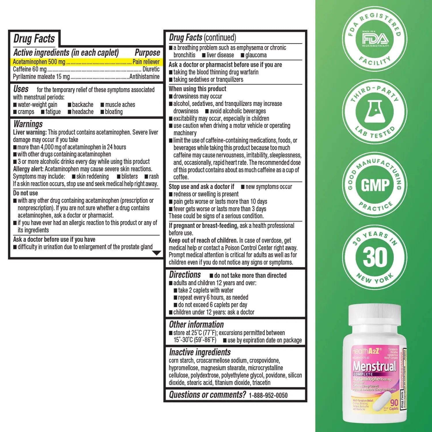 HealthA2Z® Menstrual Complete Pain Relief Tablets | Relieves Cramps, Bloating, Fatigue, Backache & Headache (90 Counts) - dailyvitalstore