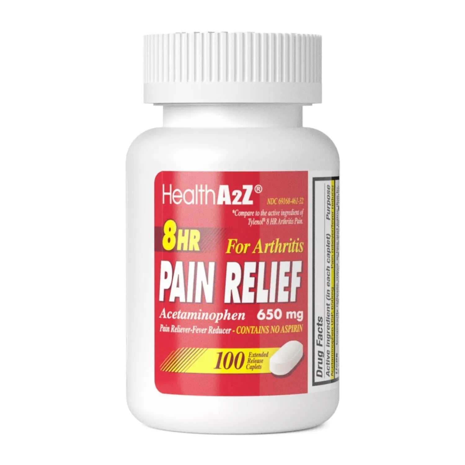 HealthA2Z® Pain Relief Extended Release | Acetaminophen 650mg | 8 Hours | Arthiritis Pain | Pain Reliever - Fever Reducer | Contains no Aspirin (100 Count) - dailyvitalstore