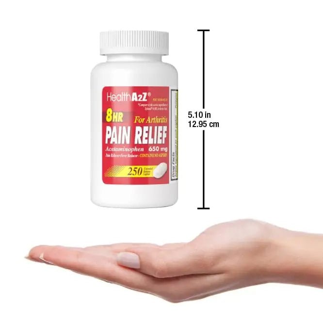 HealthA2Z® Pain Relief Extended Release | Acetaminophen 650mg | 8 Hours | Arthiritis Pain | Pain Reliever - Fever Reducer | Contains no Aspirin | (250 Caplets) - dailyvitalstore