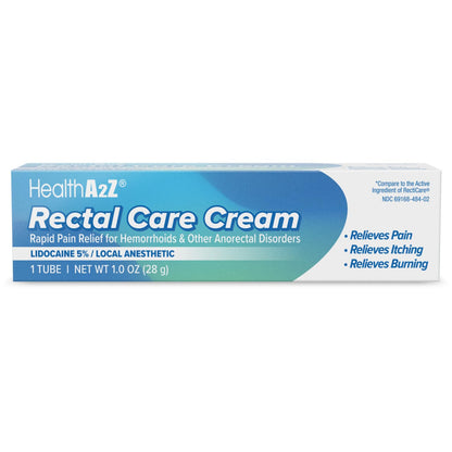 HealthA2Z® Rectal Care Cream | Lidocaine 5% / Local Anesthetic | 28g Tube | Topical Numbing Cream & Other Anorectal Disorders | Relieves Pain, Itching & Burning - dailyvitalstore