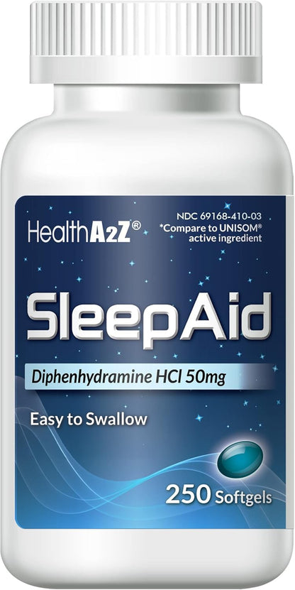 HealthA2Z Sleep Aid, Diphenhydramine Softgels, 50mg, Supports Deeper, Restful Sleeping (250 Counts) - dailyvitalstore