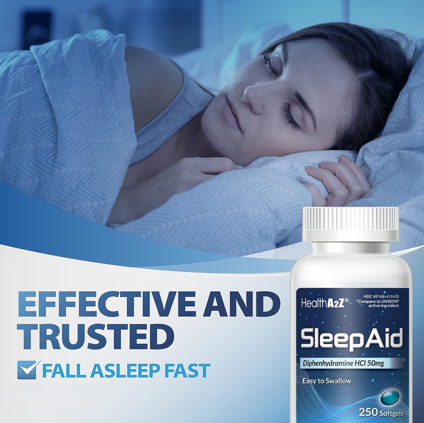 HealthA2Z Sleep Aid, Diphenhydramine Softgels, 50mg, Supports Deeper, Restful Sleeping (250 Counts) - dailyvitalstore