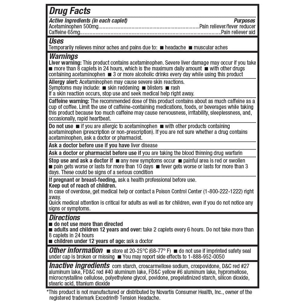 HealthA2Z® Tension Headache Relief | Acetaminophen 500mg | Caffeine 65mg | Pain Reliever Aid | Aspirin Free (200 caplets (Pack of 1)) - dailyvitalstore