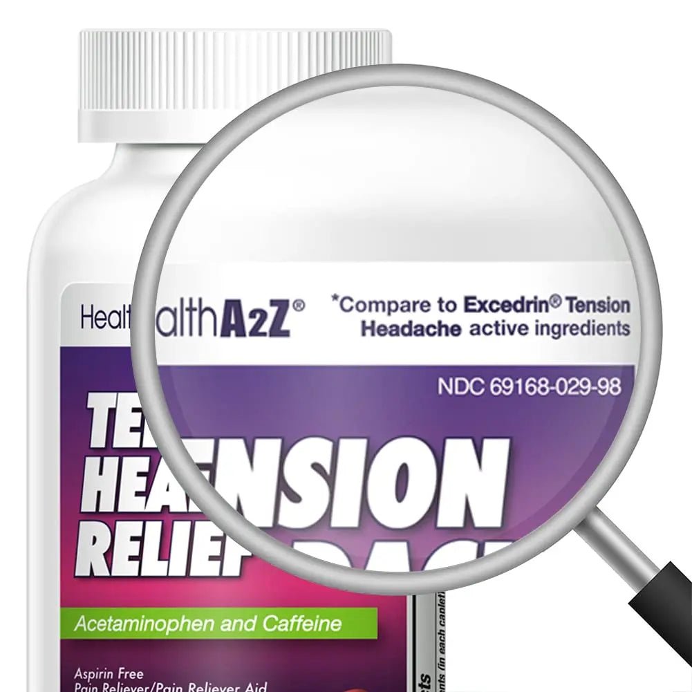 HealthA2Z® Tension Headache Relief | Acetaminophen 500mg | Caffeine 65mg | Pain Reliever Aid | Aspirin Free (200 caplets (Pack of 1)) - dailyvitalstore