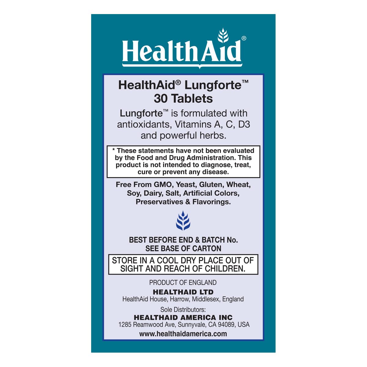 HealthAid LungForte 30 Tablets – Daily Antioxidant Lung Support with NAC, Resveratrol, Olive Leaf, Thyme & Vitamins A, C & D3 – Vegetarian, Non‑GMO - dailyvitalstore