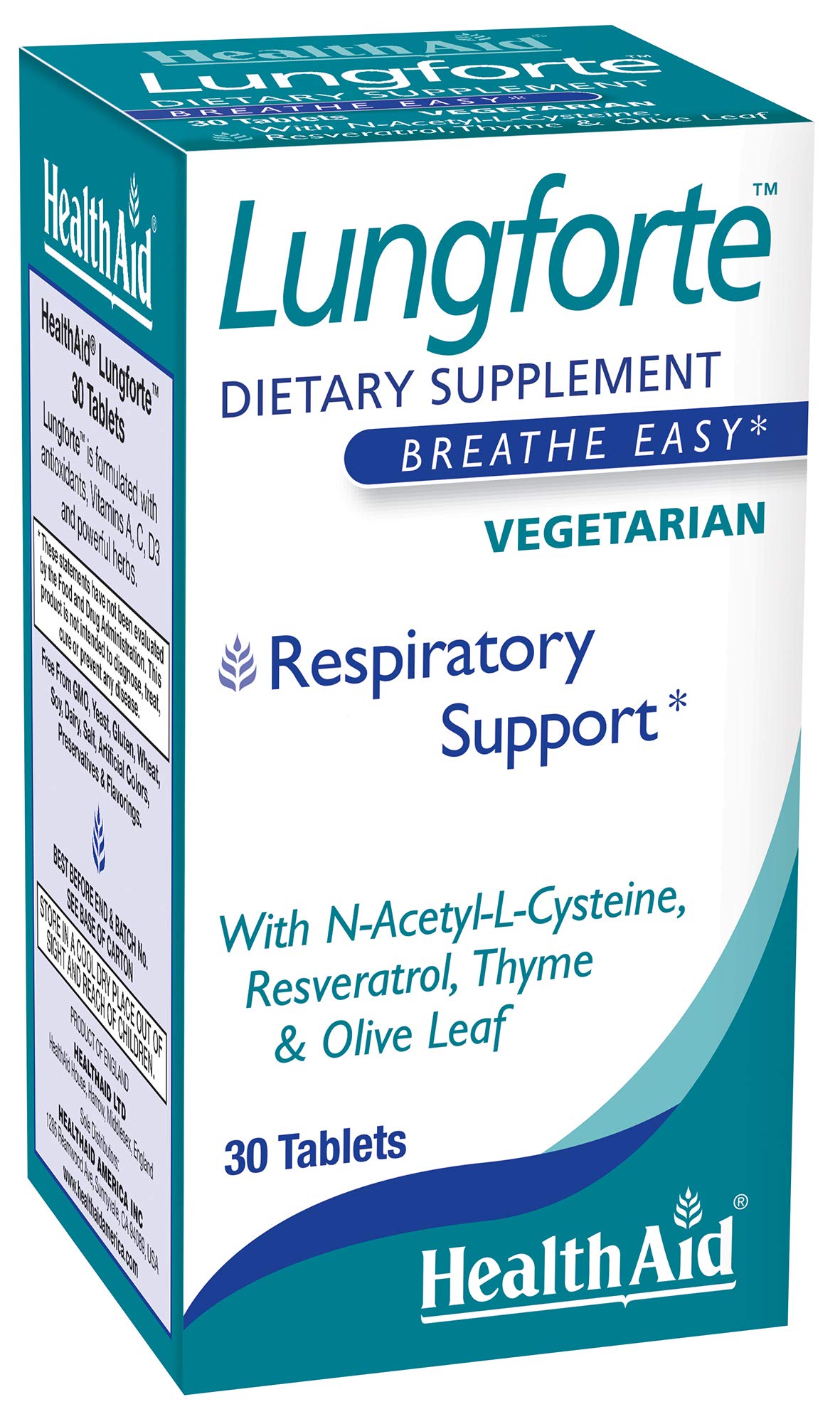 HealthAid LungForte 30 Tablets – Daily Antioxidant Lung Support with NAC, Resveratrol, Olive Leaf, Thyme & Vitamins A, C & D3 – Vegetarian, Non‑GMO - dailyvitalstore
