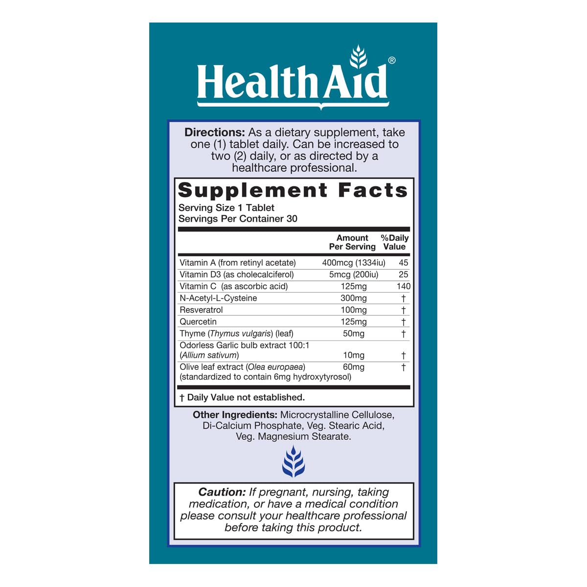 HealthAid LungForte 30 Tablets – Daily Antioxidant Lung Support with NAC, Resveratrol, Olive Leaf, Thyme & Vitamins A, C & D3 – Vegetarian, Non‑GMO - dailyvitalstore