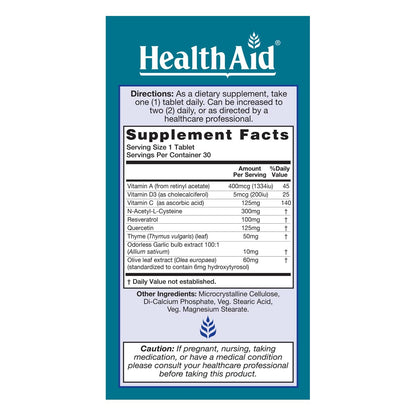HealthAid LungForte 30 Tablets – Daily Antioxidant Lung Support with NAC, Resveratrol, Olive Leaf, Thyme & Vitamins A, C & D3 – Vegetarian, Non‑GMO - dailyvitalstore
