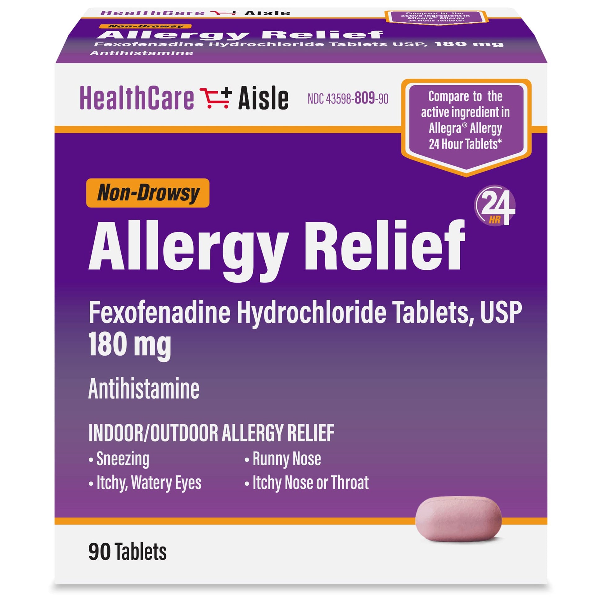 HealthCareAisle Allergy Relief - Fexofenadine Hydrochloride Tablets USP, 180 mg, 90 Tablets, Allergy Medication, Non-Drowsy 24-Hour Relief - dailyvitalstore