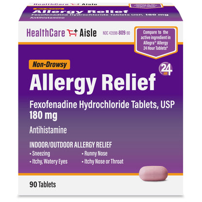 HealthCareAisle Allergy Relief - Fexofenadine Hydrochloride Tablets USP, 180 mg, 90 Tablets, Allergy Medication, Non-Drowsy 24-Hour Relief - dailyvitalstore