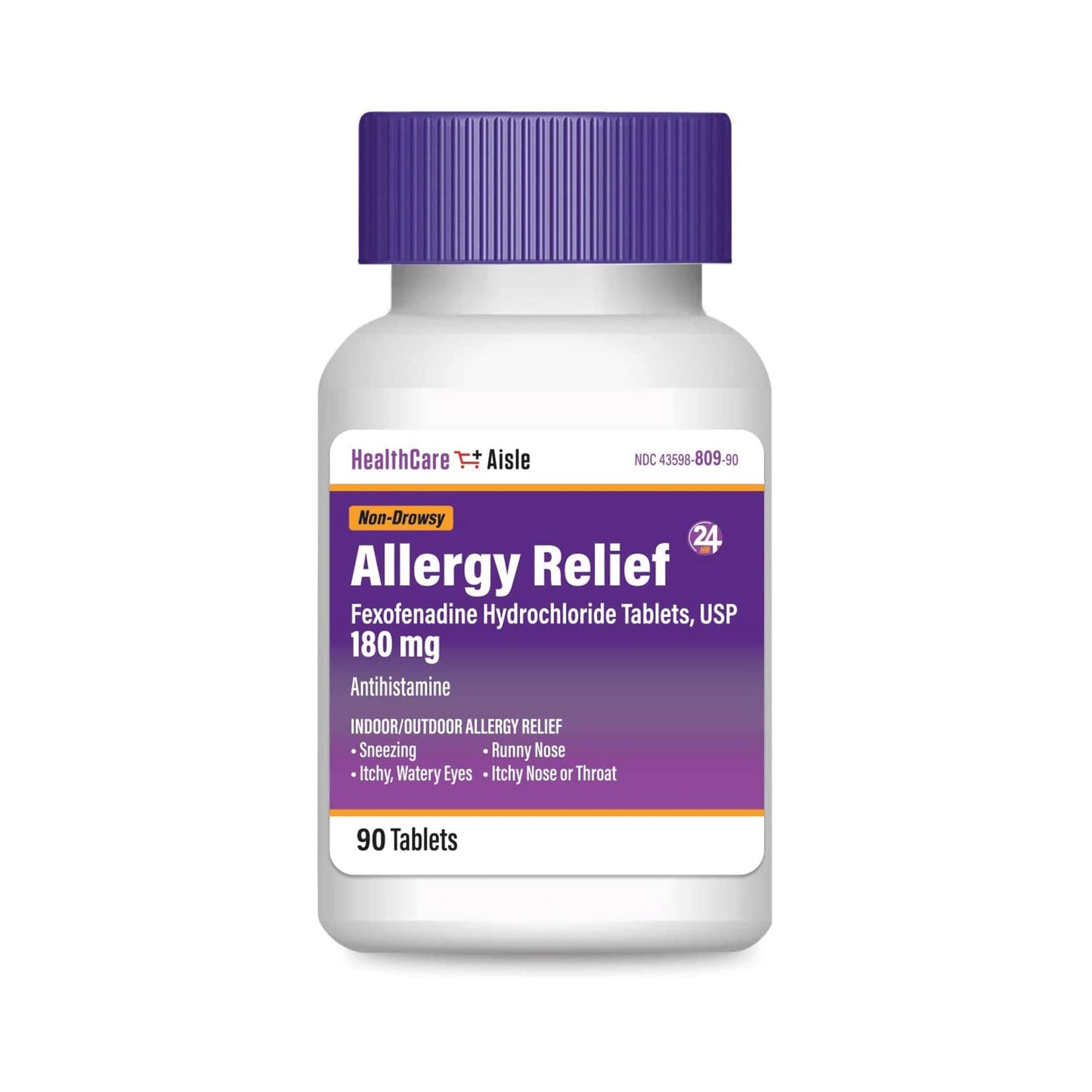 HealthCareAisle Allergy Relief - Fexofenadine Hydrochloride Tablets USP, 180 mg, 90 Tablets, Allergy Medication, Non-Drowsy 24-Hour Relief - dailyvitalstore