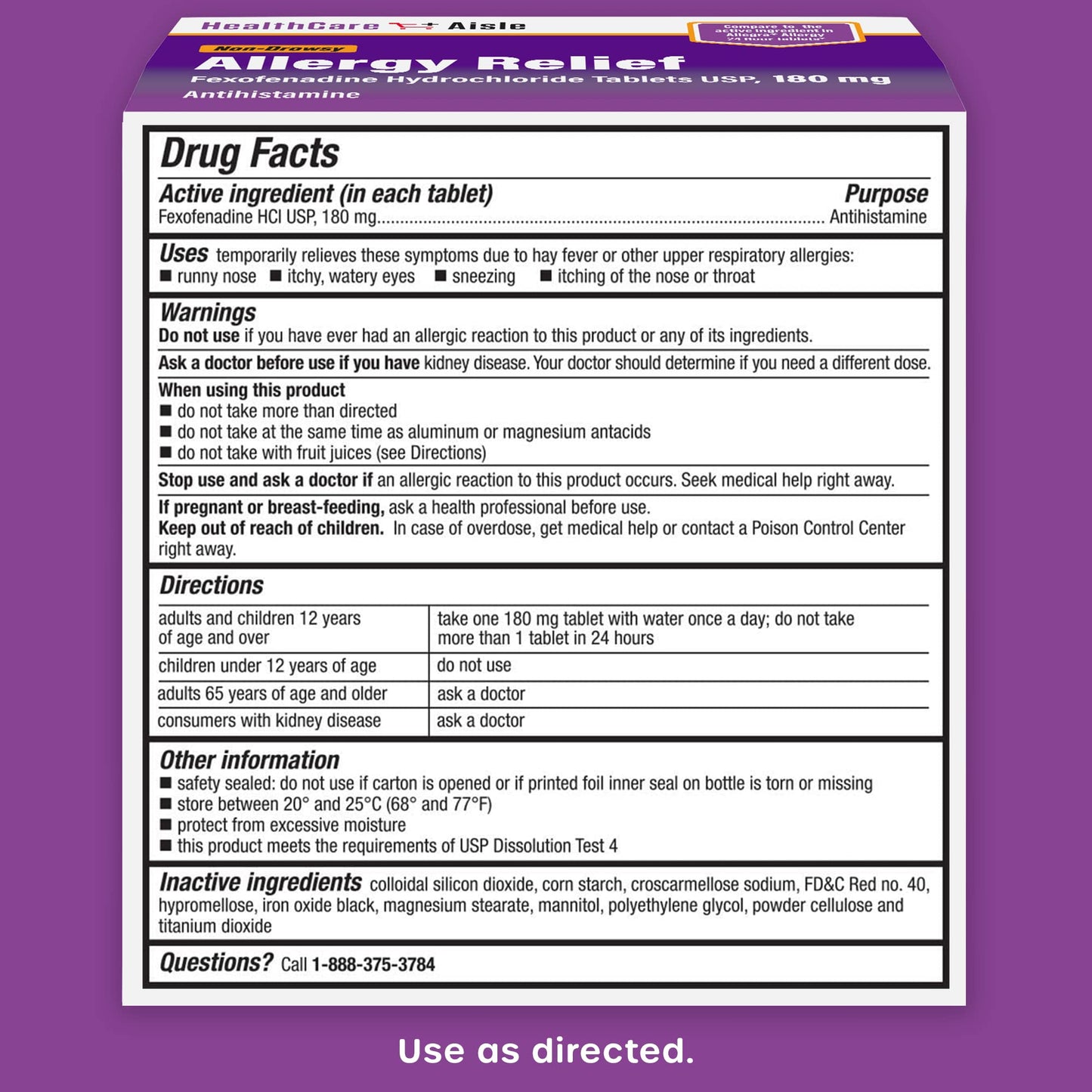 HealthCareAisle Allergy Relief - Fexofenadine Hydrochloride Tablets USP, 180 mg, 90 Tablets, Allergy Medication, Non-Drowsy 24-Hour Relief - dailyvitalstore