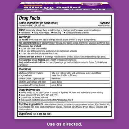 HealthCareAisle Allergy Relief - Fexofenadine Hydrochloride Tablets USP, 180 mg, 90 Tablets, Allergy Medication, Non-Drowsy 24-Hour Relief - dailyvitalstore