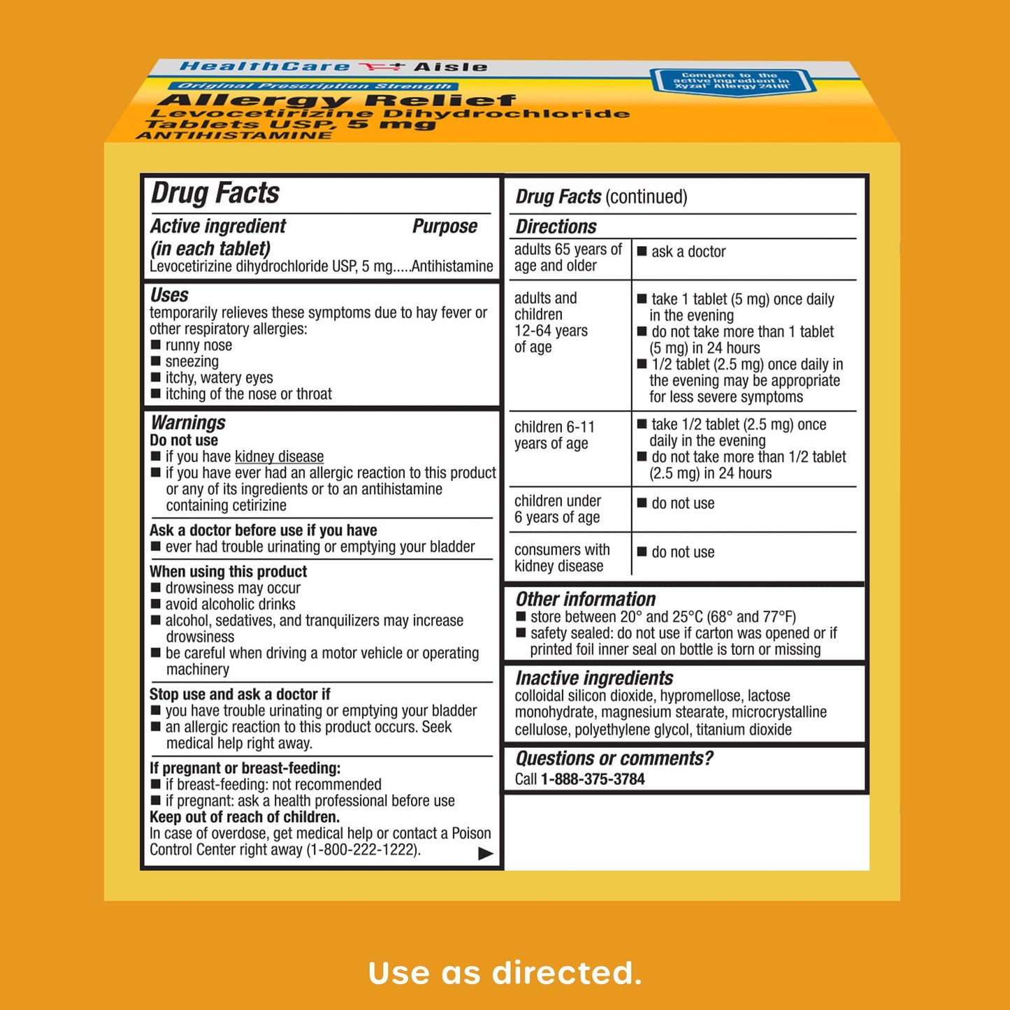 HealthCareAisle Allergy Relief - Levocetirizine Dihydrochloride Tablets USP, 5 mg, 160 Tablets, Original Prescription Strength Allergy Medication, 24-Hour Relief, 80 Count (Pack of 2) - dailyvitalstore