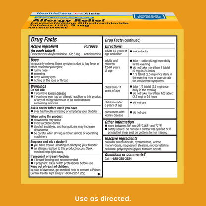 HealthCareAisle Allergy Relief - Levocetirizine Dihydrochloride Tablets USP, 5 mg, 160 Tablets, Original Prescription Strength Allergy Medication, 24-Hour Relief, 80 Count (Pack of 2) - dailyvitalstore