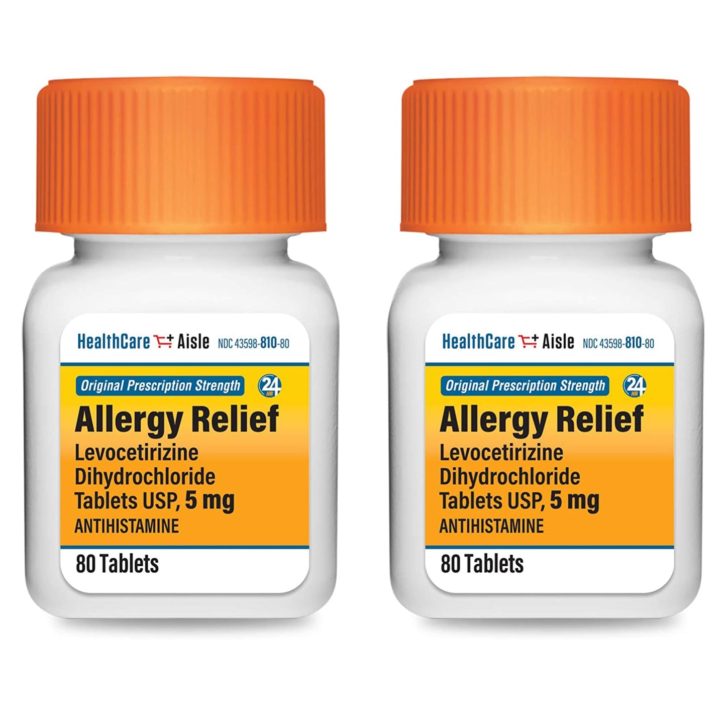HealthCareAisle Allergy Relief - Levocetirizine Dihydrochloride Tablets USP, 5 mg, 160 Tablets, Original Prescription Strength Allergy Medication, 24-Hour Relief, 80 Count (Pack of 2) - dailyvitalstore