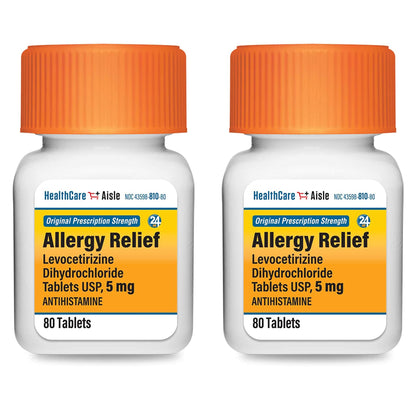 HealthCareAisle Allergy Relief - Levocetirizine Dihydrochloride Tablets USP, 5 mg, 160 Tablets, Original Prescription Strength Allergy Medication, 24-Hour Relief, 80 Count (Pack of 2) - dailyvitalstore