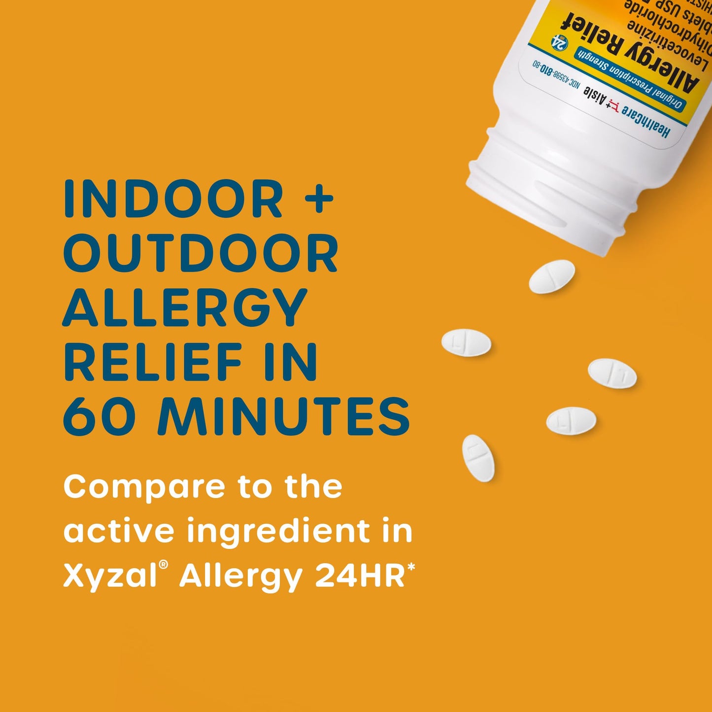 HealthCareAisle Allergy Relief - Levocetirizine Dihydrochloride Tablets USP, 5 mg, 160 Tablets, Original Prescription Strength Allergy Medication, 24-Hour Relief, 80 Count (Pack of 2) - dailyvitalstore