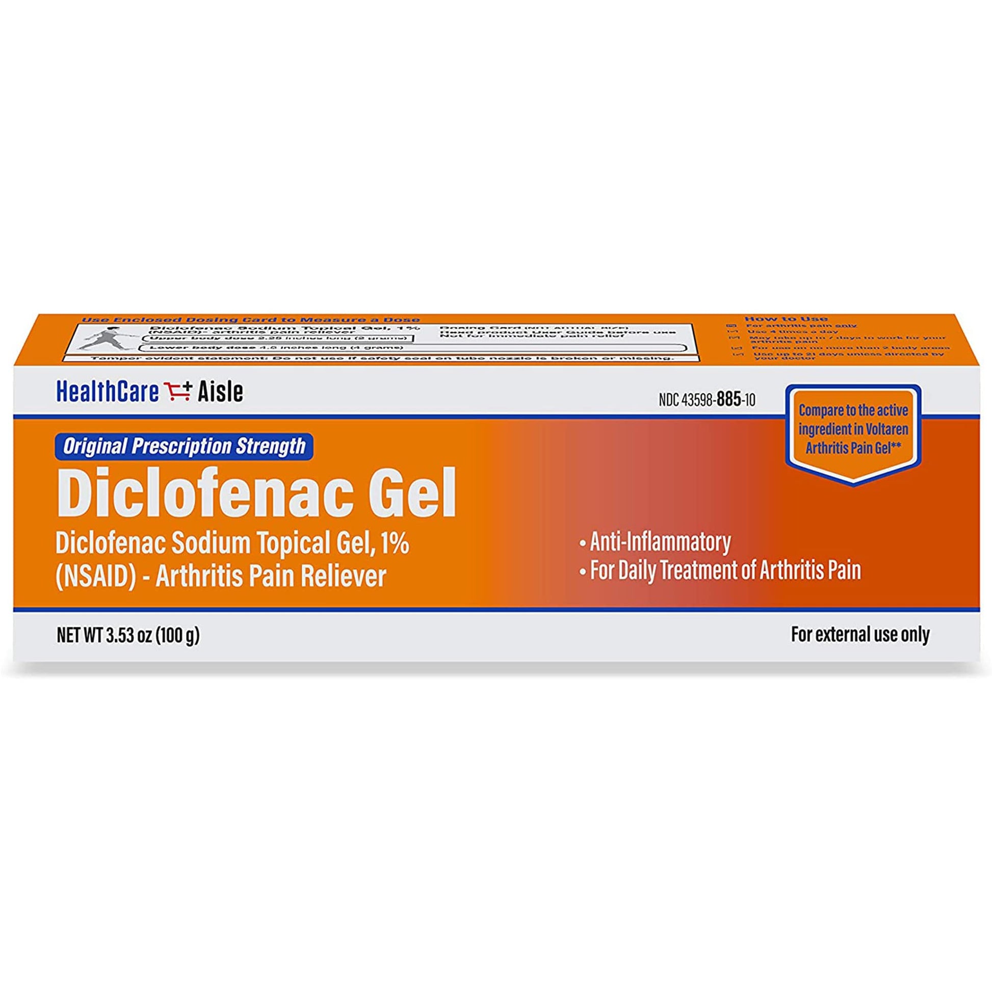 HealthCareAisle Diclofenac Gel, 1%, Arthritis Pain Relief - 100 g tube - Original Prescription Strength (NSAID) - dailyvitalstore