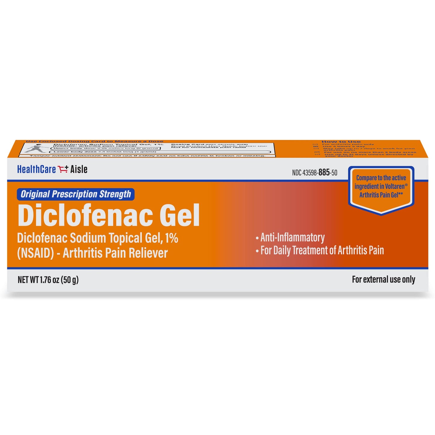 HealthCareAisle Diclofenac Gel, 1%, Arthritis Pain Relief - 50 g tube - Original Prescription Strength (NSAID) - dailyvitalstore