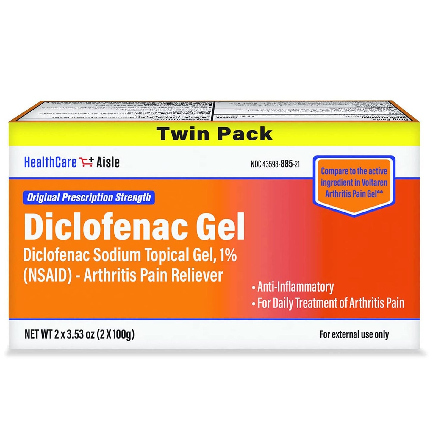 HealthCareAisle Diclofenac Gel Twin Pack Diclofenac Sodium Topical Gel (NSAID) Arthritis Pain Reliever 1% 200 grams (2 x 100g) - dailyvitalstore