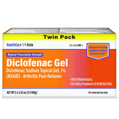 HealthCareAisle Diclofenac Gel Twin Pack Diclofenac Sodium Topical Gel (NSAID) Arthritis Pain Reliever 1% 200 grams (2 x 100g) - dailyvitalstore