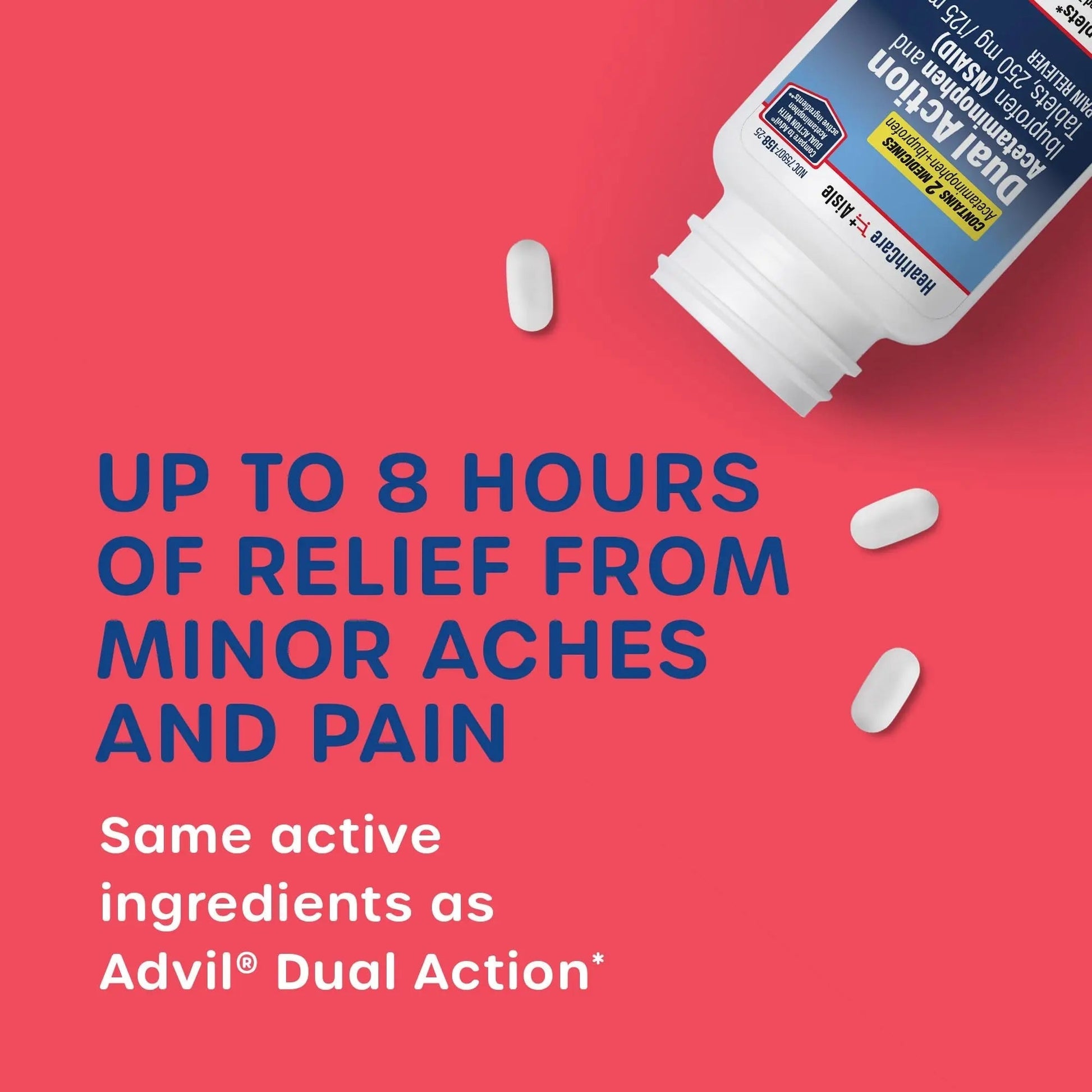 HealthCareAisle Dual Action Acetaminophen and Ibuprofen (NSAID) Tablets, 250 mg /125 mg Pain Reliever - 250ct Caplets - dailyvitalstore