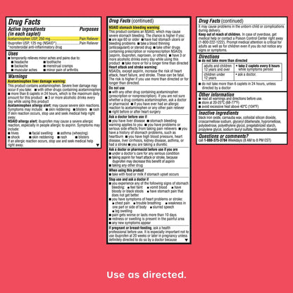 HealthCareAisle Dual Action Acetaminophen and Ibuprofen (NSAID) Tablets, 250 mg /125 mg Pain Reliever - 250ct Caplets - dailyvitalstore