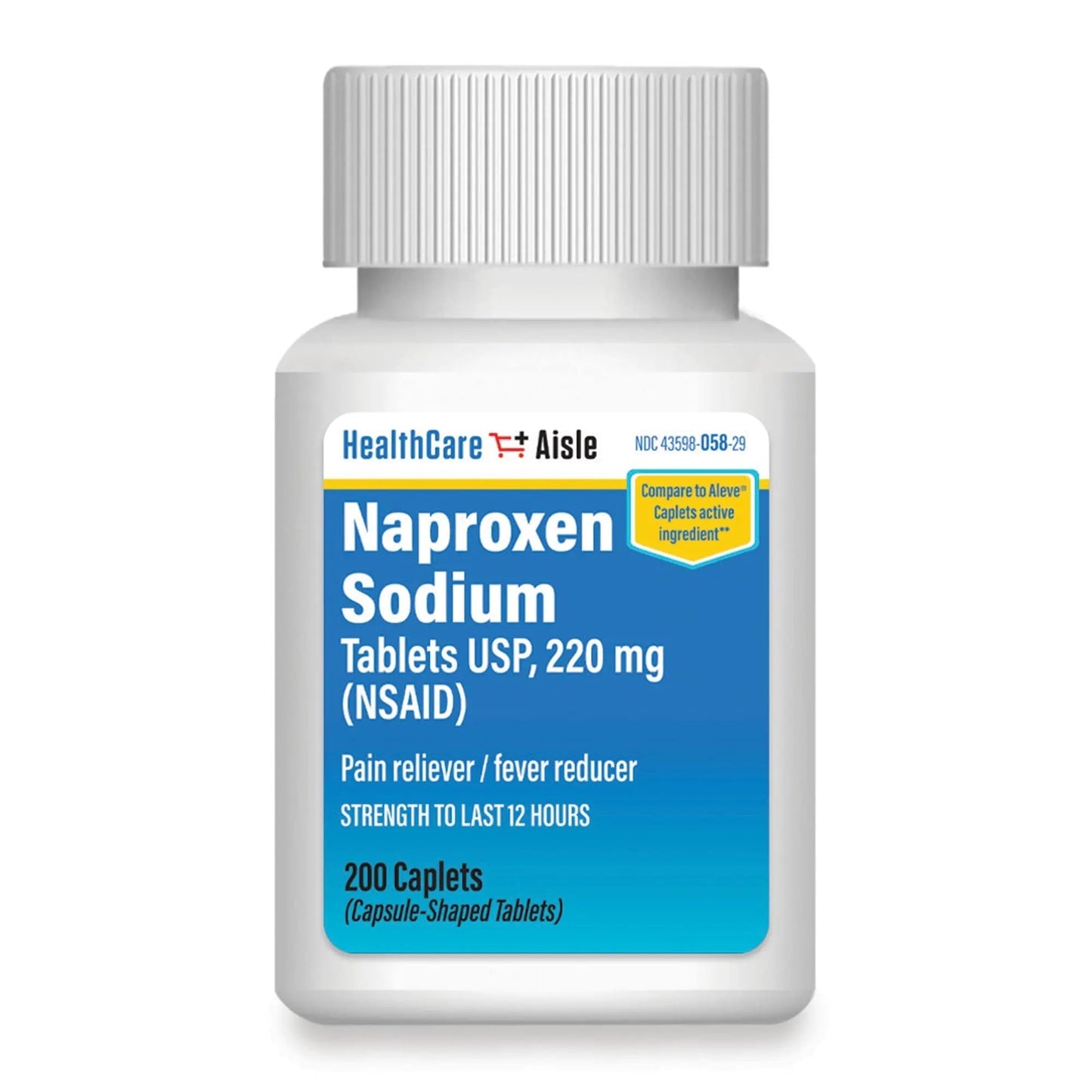 HealthCareAisle Naproxen Sodium, 220 mg - 200 caplets - Pain Reliever and Fever Reducer, Up to 12 Hours of Relief - dailyvitalstore