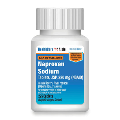HealthCareAisle Naproxen Sodium, 220 mg - 225 caplets - Back and Muscle Pain Reliever, Up to 12 Hours of Relief - dailyvitalstore