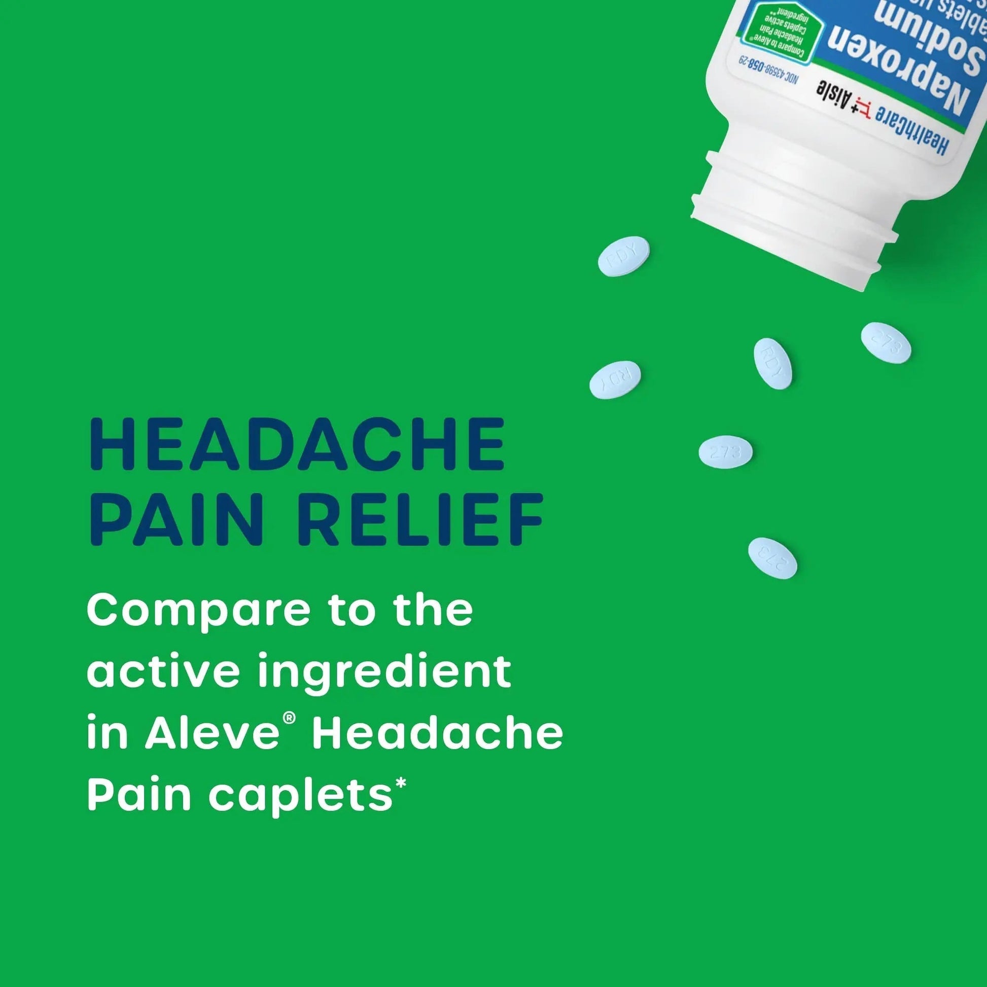 HealthCareAisle Naproxen Sodium, 220 mg - 225 caplets - Headache Pain Reliever, Up to 12 Hours of Relief - dailyvitalstore