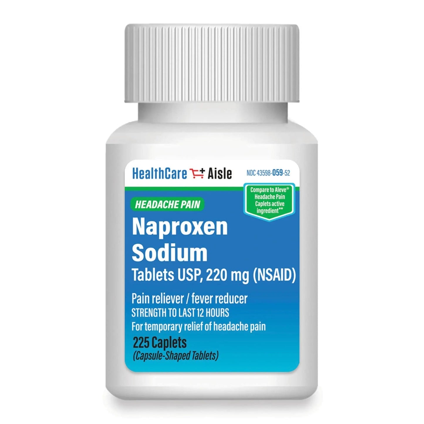 HealthCareAisle Naproxen Sodium, 220 mg - 225 caplets - Headache Pain Reliever, Up to 12 Hours of Relief - dailyvitalstore