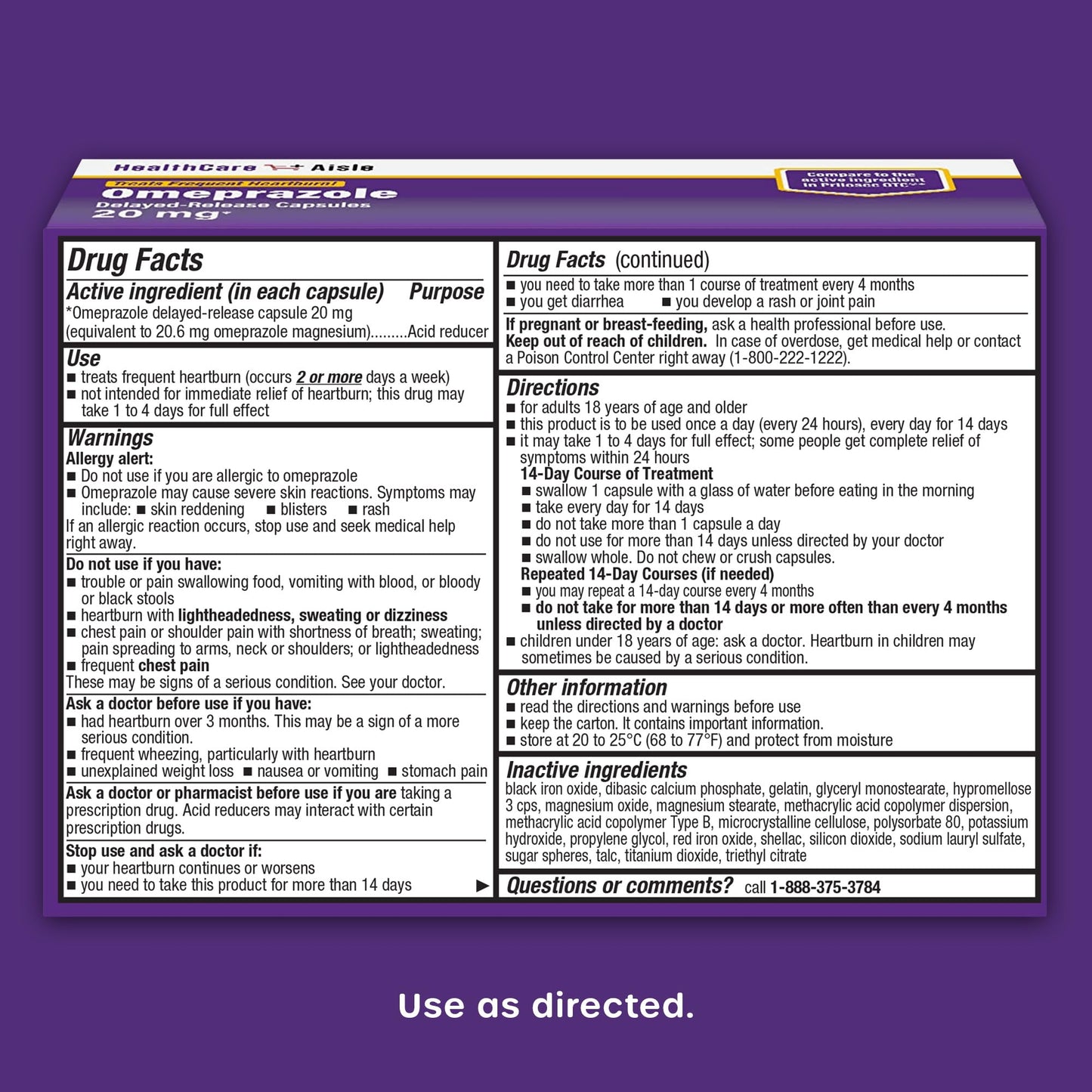 HealthCareAisle Omeprazole 20 mg, 42 Delayed-Release Capsules - Acid Reducer, Treats Frequent Heartburn, 42 Count (Pack of 1) - dailyvitalstore