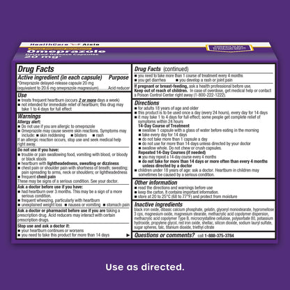 HealthCareAisle Omeprazole 20 mg, 42 Delayed-Release Capsules - Acid Reducer, Treats Frequent Heartburn, 42 Count (Pack of 1) - dailyvitalstore