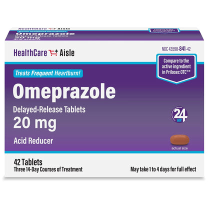 HealthCareAisle Omeprazole 20 mg - 42 Delayed-Release Tablets - Acid Reducer, Treats Frequent Heartburn - dailyvitalstore
